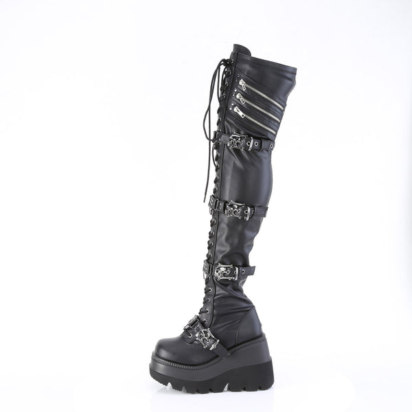 SHAKER-420 Skull Platform Thigh High Boots by Demonia