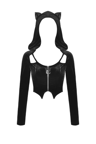 Midnight Kitty Zipper Top by Dark In Love