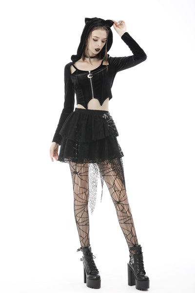 Midnight Kitty Zipper Top by Dark In Love