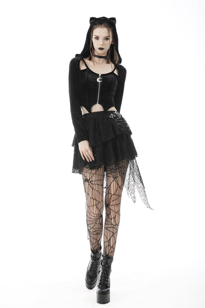 Midnight Kitty Zipper Top by Dark In Love