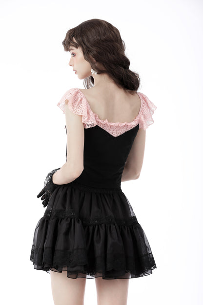 Miss Dolly Pink Frill Top by Dark In Love