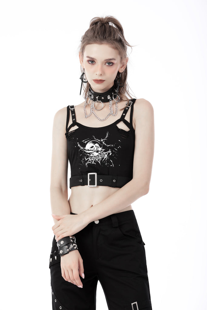 Goth Dark Black Crop Top, Dark Goth Women Tank Top