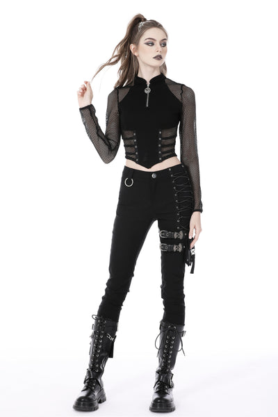 She Has Fangs Fishnet Sleeve Top by Dark In Love
