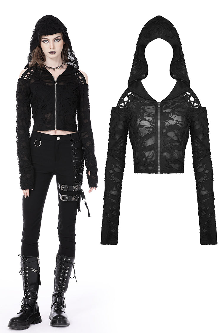 Grotesque Shredded Hooded Top by Dark In Love