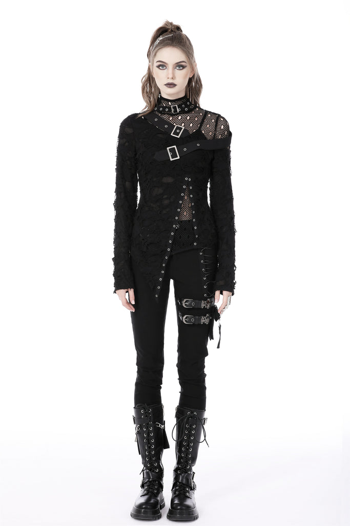 Reconstructed Shredded High Neck Top by Dark In Love – The Dark Side of ...