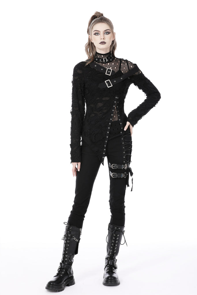 Reconstructed Shredded High Neck Top by Dark In Love – The Dark Side of ...