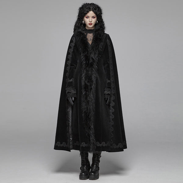 Dark Snow Bunny Faux Fur Trimmed Coat by Punk Rave
