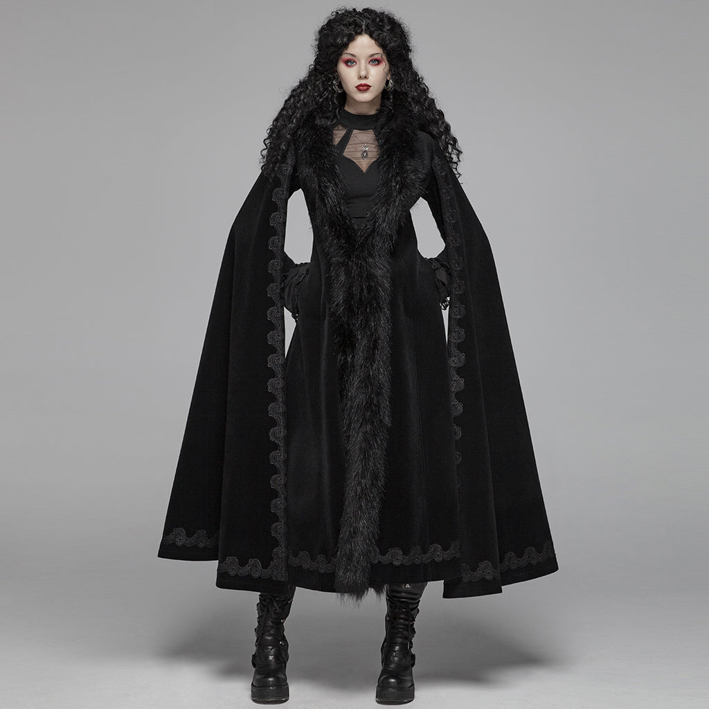 Dark Snow Bunny Faux Fur Trimmed Coat by Punk Rave