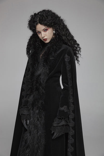 Dark Snow Bunny Faux Fur Trimmed Coat by Punk Rave