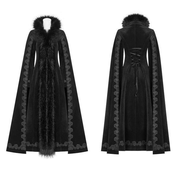 Dark Snow Bunny Faux Fur Trimmed Coat by Punk Rave