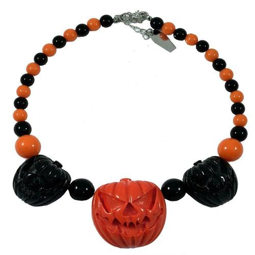 Jack O Lantern Black/Orange Pumpkin Necklace by Kreepsville 666