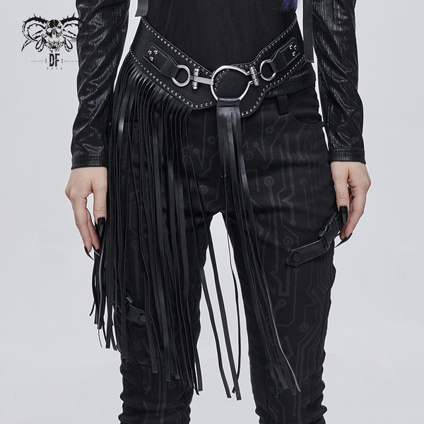 Gretchen Gothic Faux Leather Fringe Tassle Belt by Devil Fashion