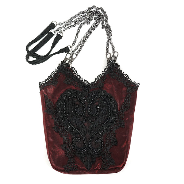 Love & Demise Beaded Chain Strap Red Gothic Bag by Devil Fashion