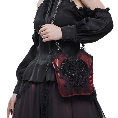 Love & Demise Beaded Chain Strap Red Gothic Bag by Devil Fashion