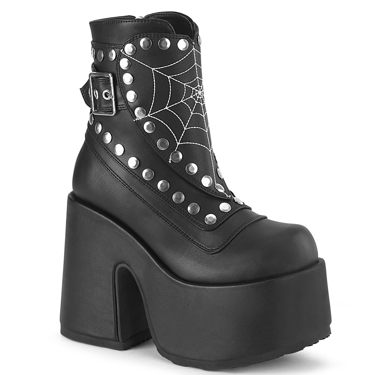 CAMEL-70 Spiderweb Chunky Heel Boots by Demonia