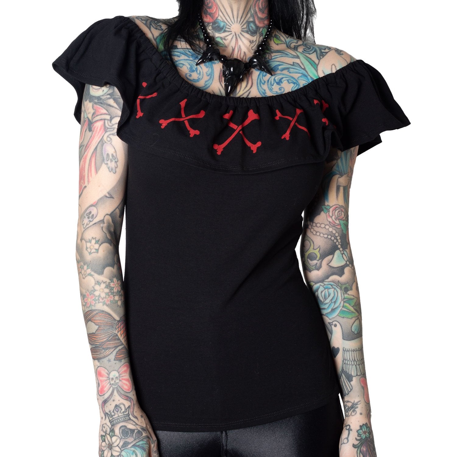Ruffle Crossbones Red Top by Kreepsville 666