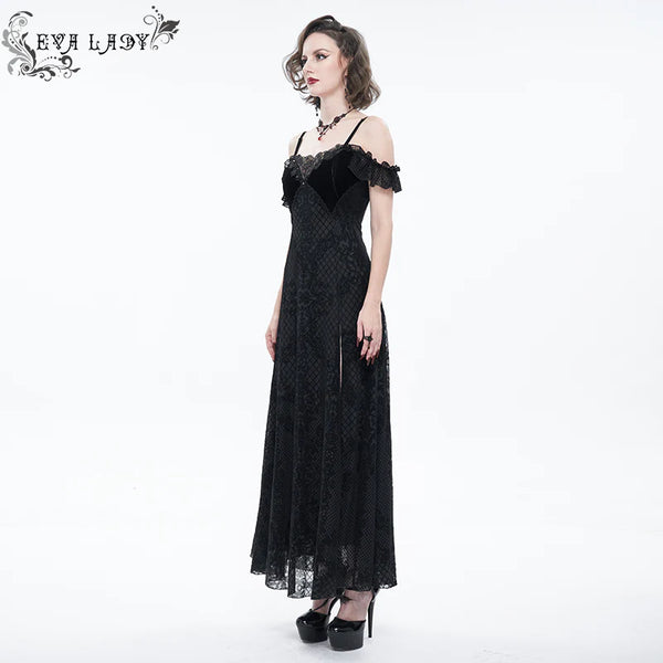 Funeral Bed of Dark Roses Off-the-shoulder Dress by Eva Lady
