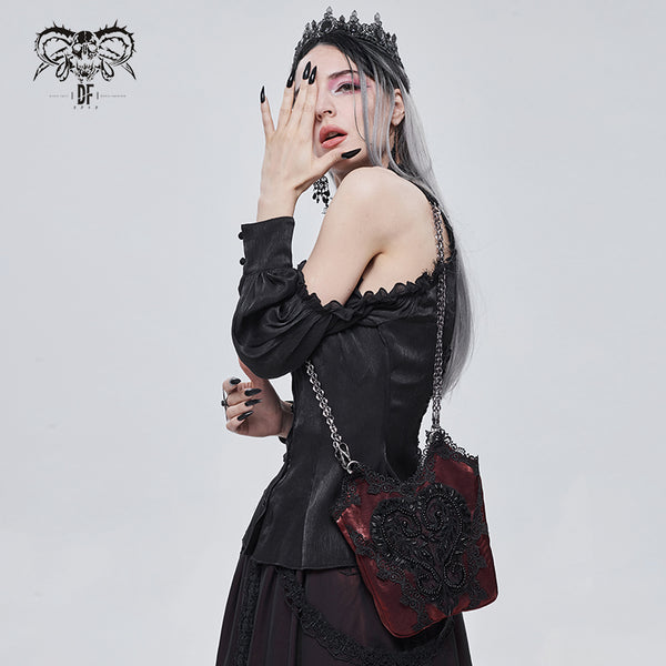 Love & Demise Beaded Chain Strap Red Gothic Bag by Devil Fashion