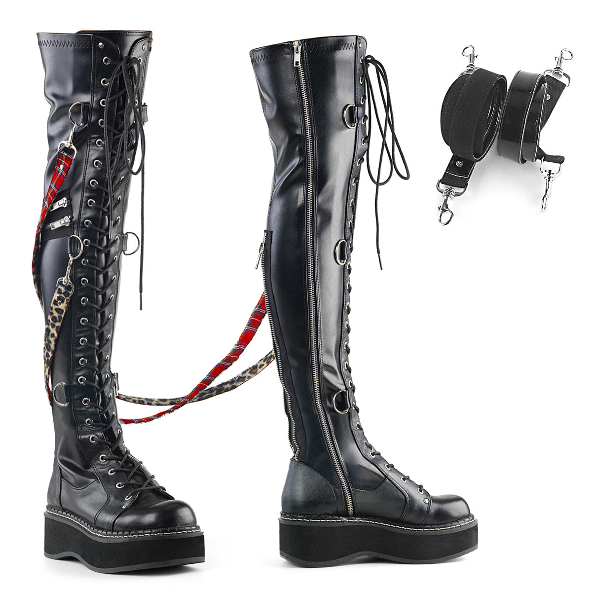 EMILY-377 Strap Over-The-Knee Lace-Up Boots by Demonia