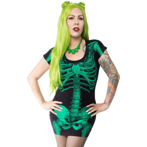 Green Glow Skeleton Tunic Dress by Kreepsville 666