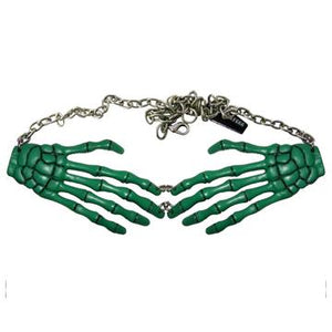 Skeleton Bone Hand Green Necklace by Kreepsville 666