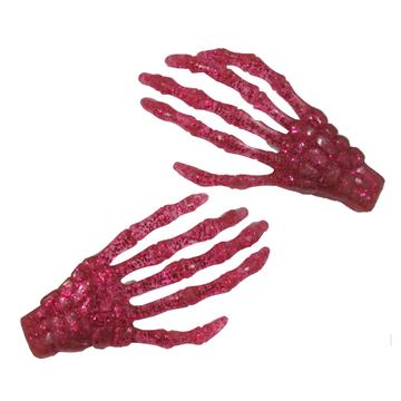Pink Glitter Skeleton Bone Hand Hair Clips by Kreepsville 666