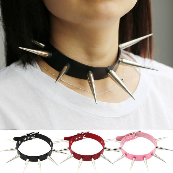 Daddy Long Spikes Faux Leather Choker