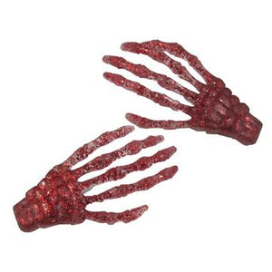Red Glitter Skeleton Bone Hand Hair Clips by Kreepsville 666