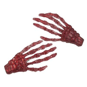 Red Glitter Skeleton Bone Hand Hair Clips by Kreepsville 666