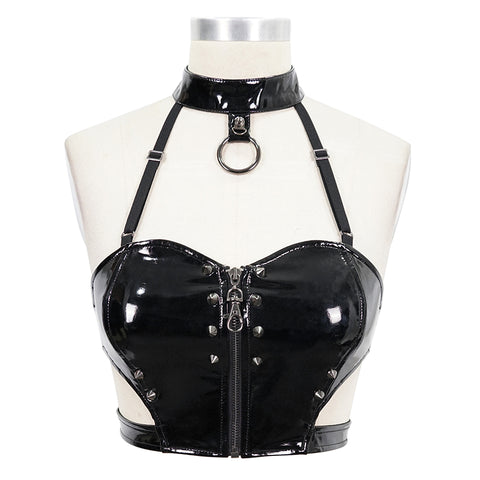 Sinister Faux Leather Halter Top by Devil Fashion