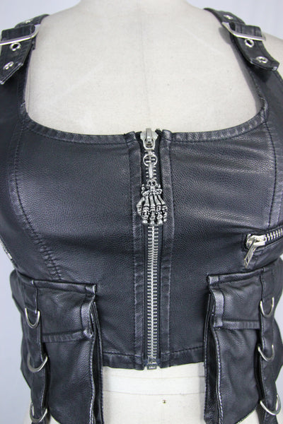 Reach For The Dead Faux Leather Vest Top by Devil Fashion